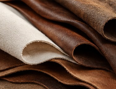 Layered sheets of leather in cream and brown